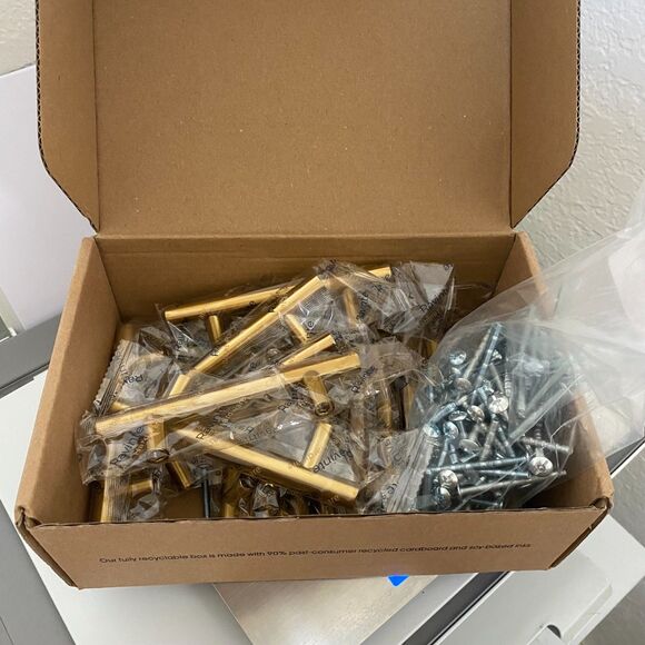 Warm Gold 3-1/4 Inch Cabinet Handles Dresser Pulls Brushed Brass Drawer Handles - Picture 3 of 3